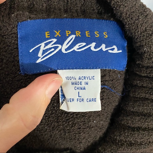 Express Zip up Collared Cardigan Sweater Brown Cream Blue Orange Size Large - Picture 5 of 5